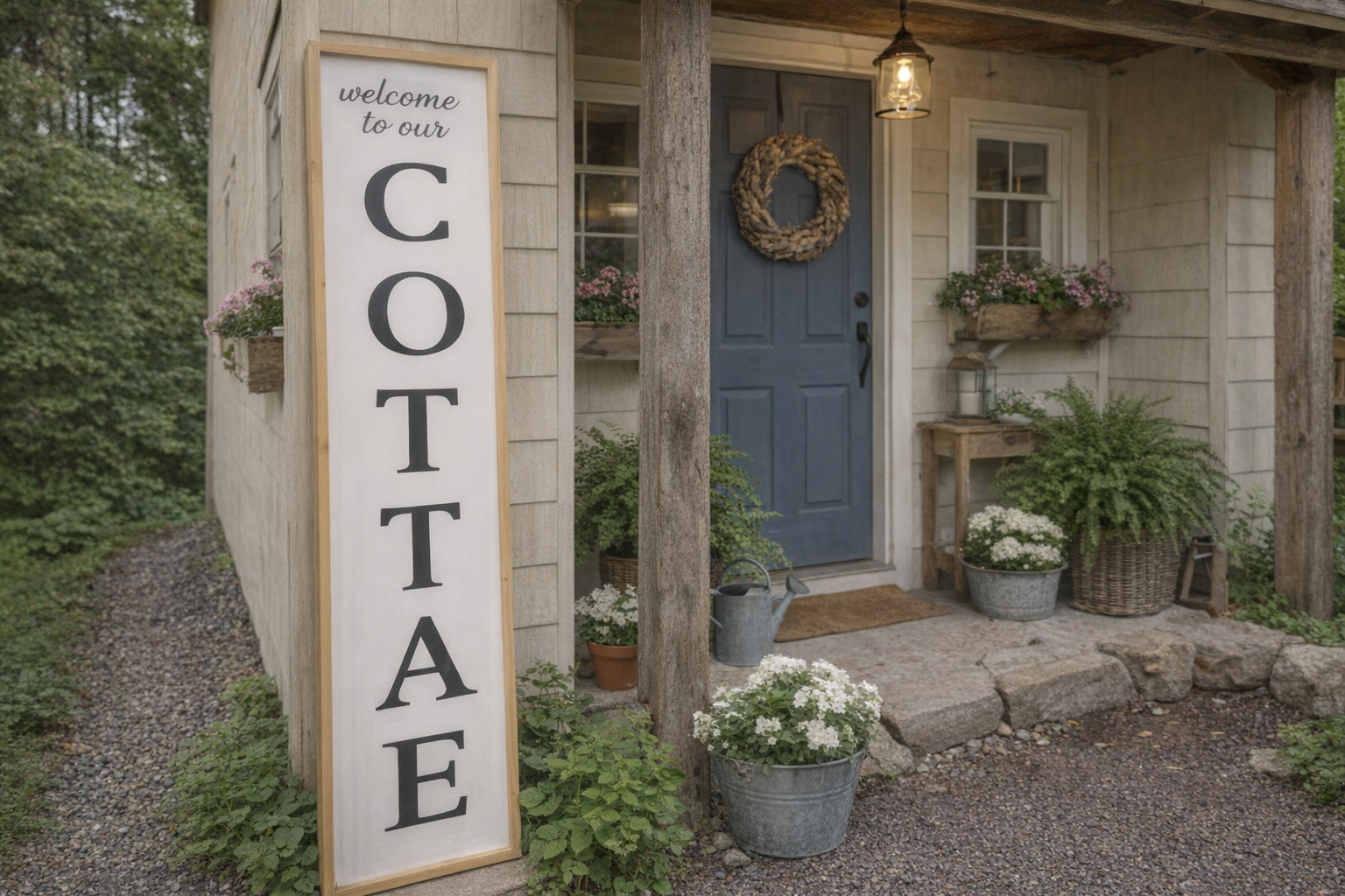 “Welcome to Our Cottage” Vertical Sign